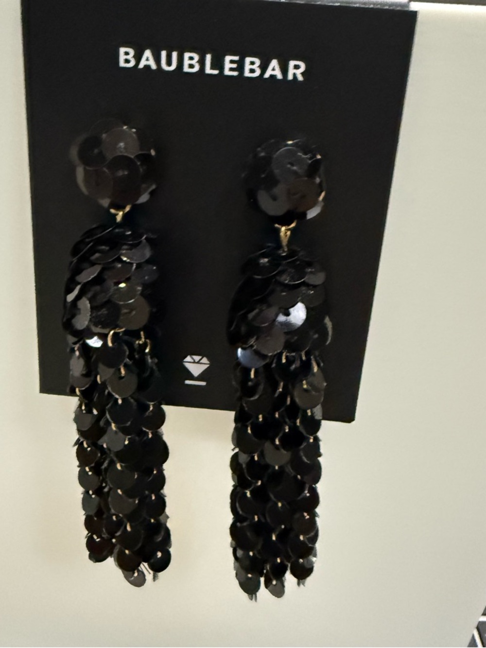 BaubleBar Black Sequin Tassel Drop Earrings